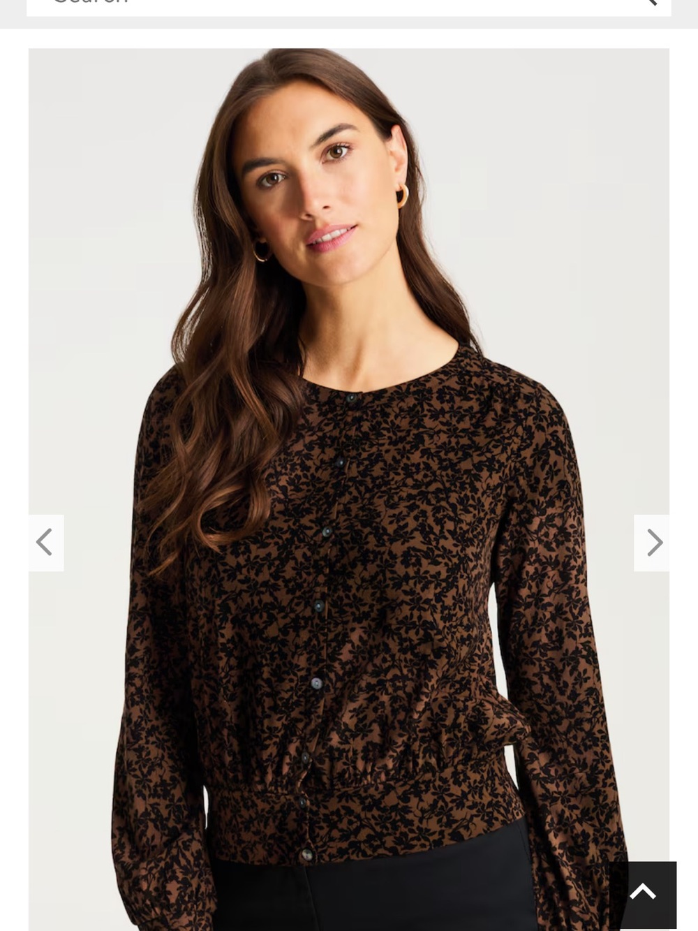 J Jill Banded-Hem Jersey 
Top Women's Black Floral Print Button-Front Top